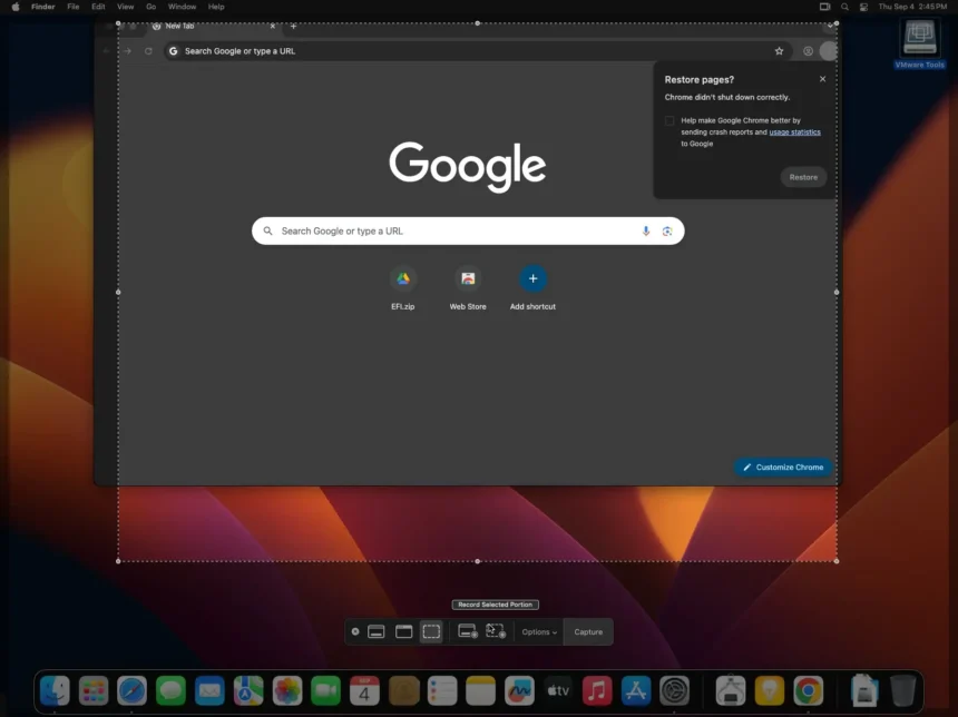 MacBook screen with an area selected for a screenshot